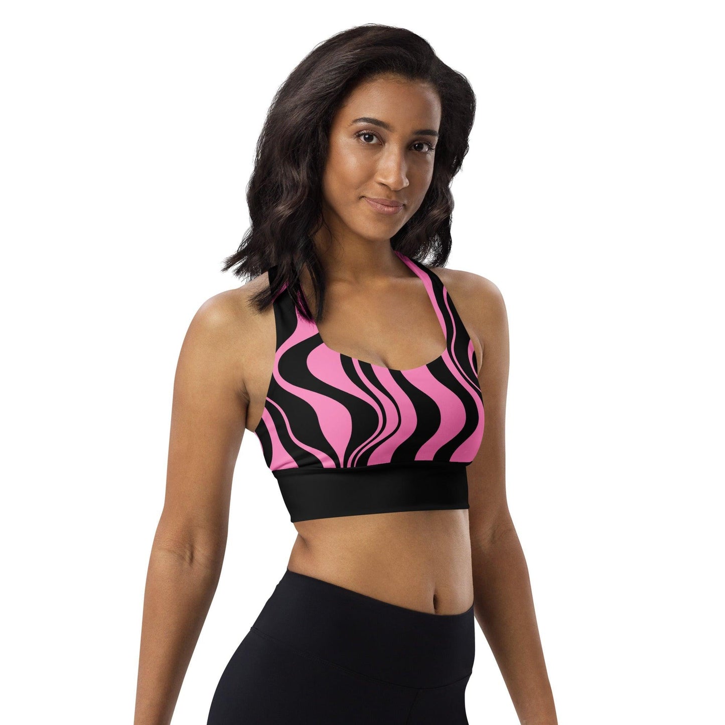 Sports bra - ENERGY WAVES pink black - Wavy stripe print