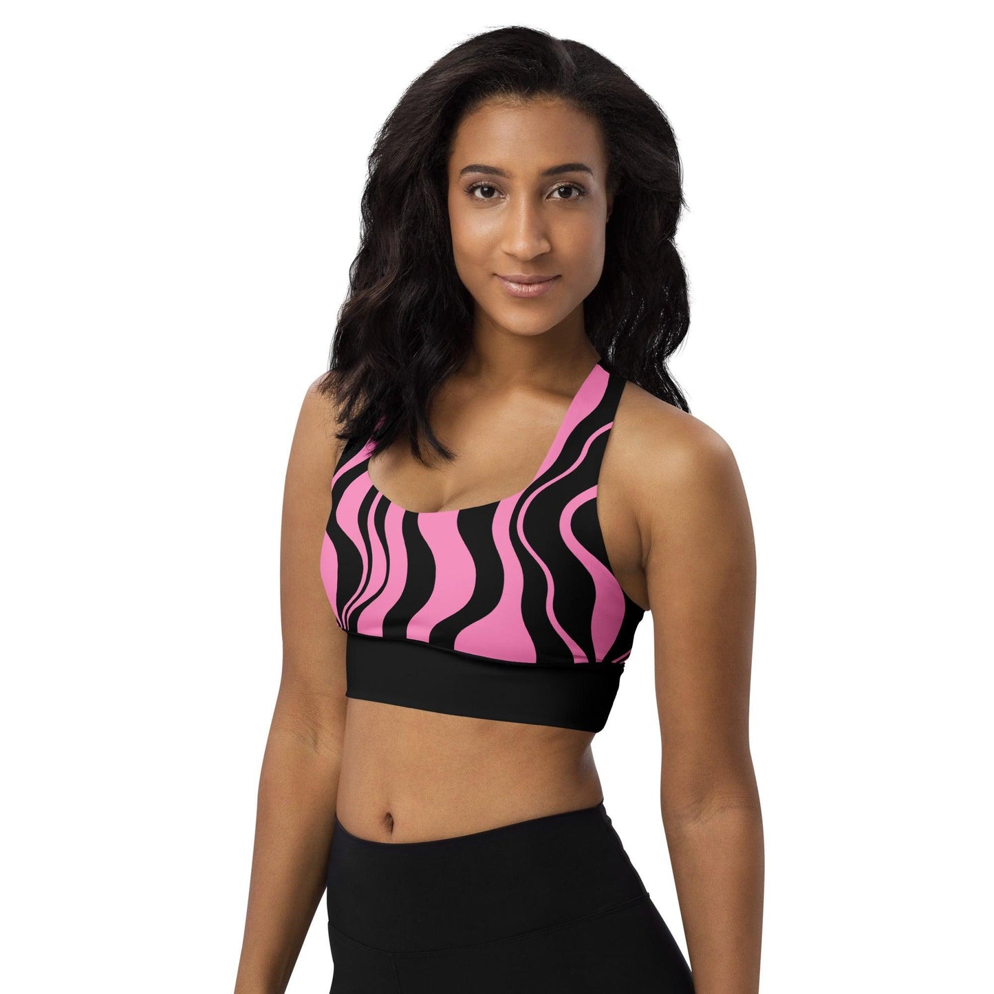 Sports bra - ENERGY WAVES pink black - Wavy stripe print