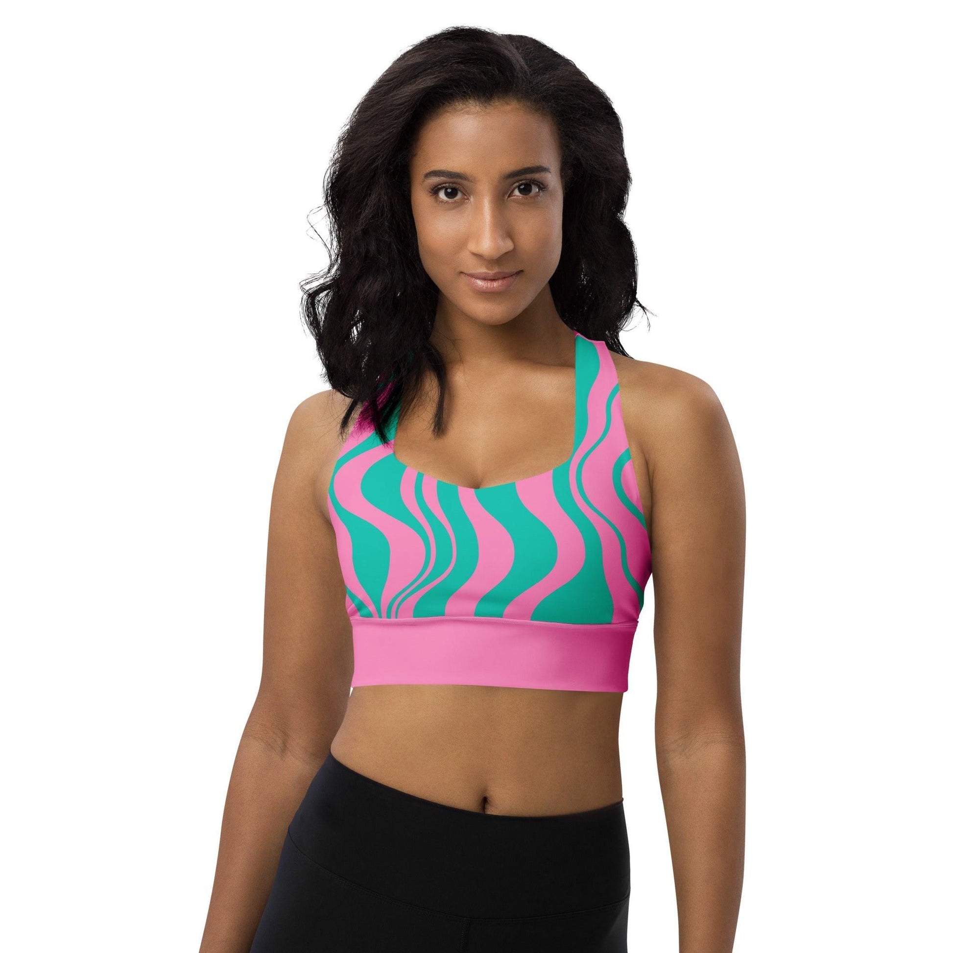 Sports bra - ENERGY WAVES pink mint - Wavy stripe print 3XL
