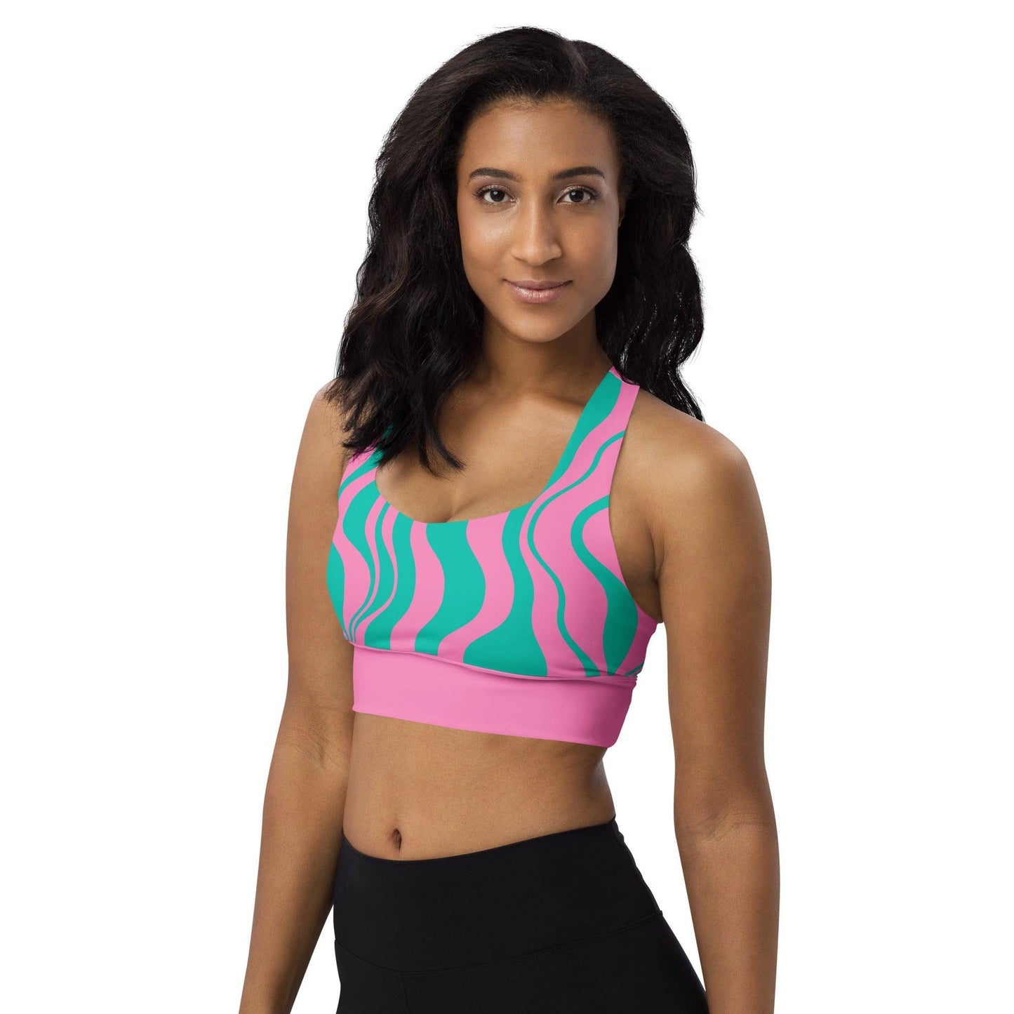 Sports bra - ENERGY WAVES pink mint - Wavy stripe print