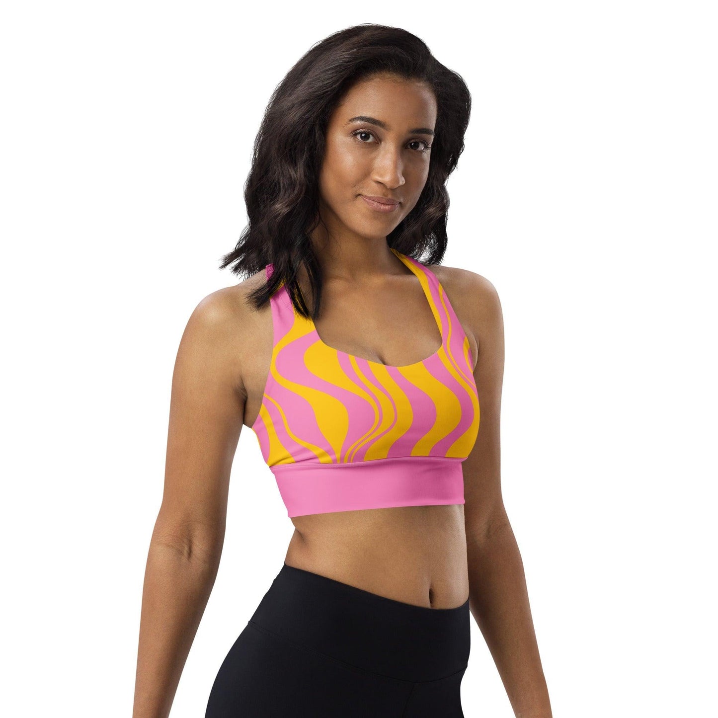 Sports bra - ENERGY WAVES pink yellow - Wavy stripe print