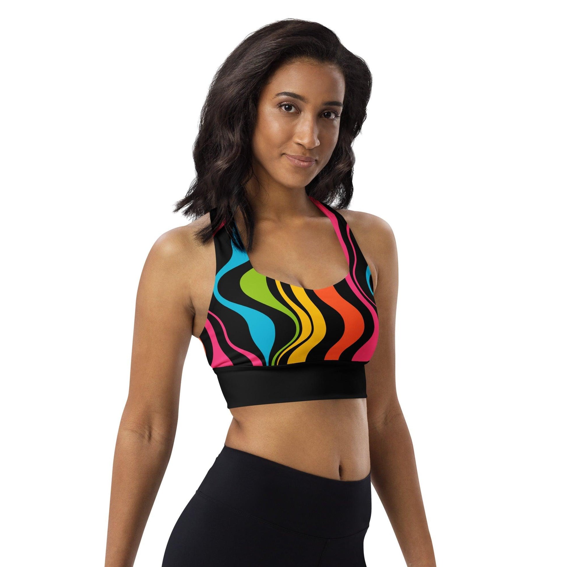 Sports bra - ENERGY WAVES rainbow - Wavy stripe print
