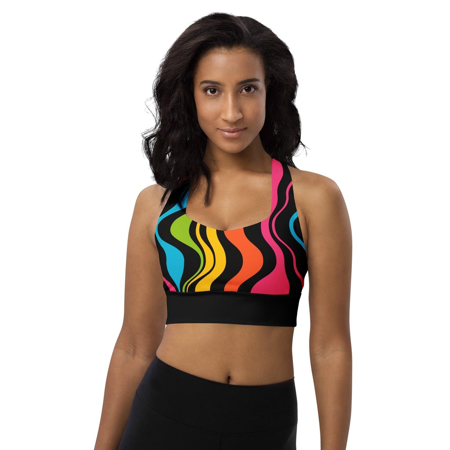 Sports bra - ENERGY WAVES rainbow - Wavy stripe print 3XL