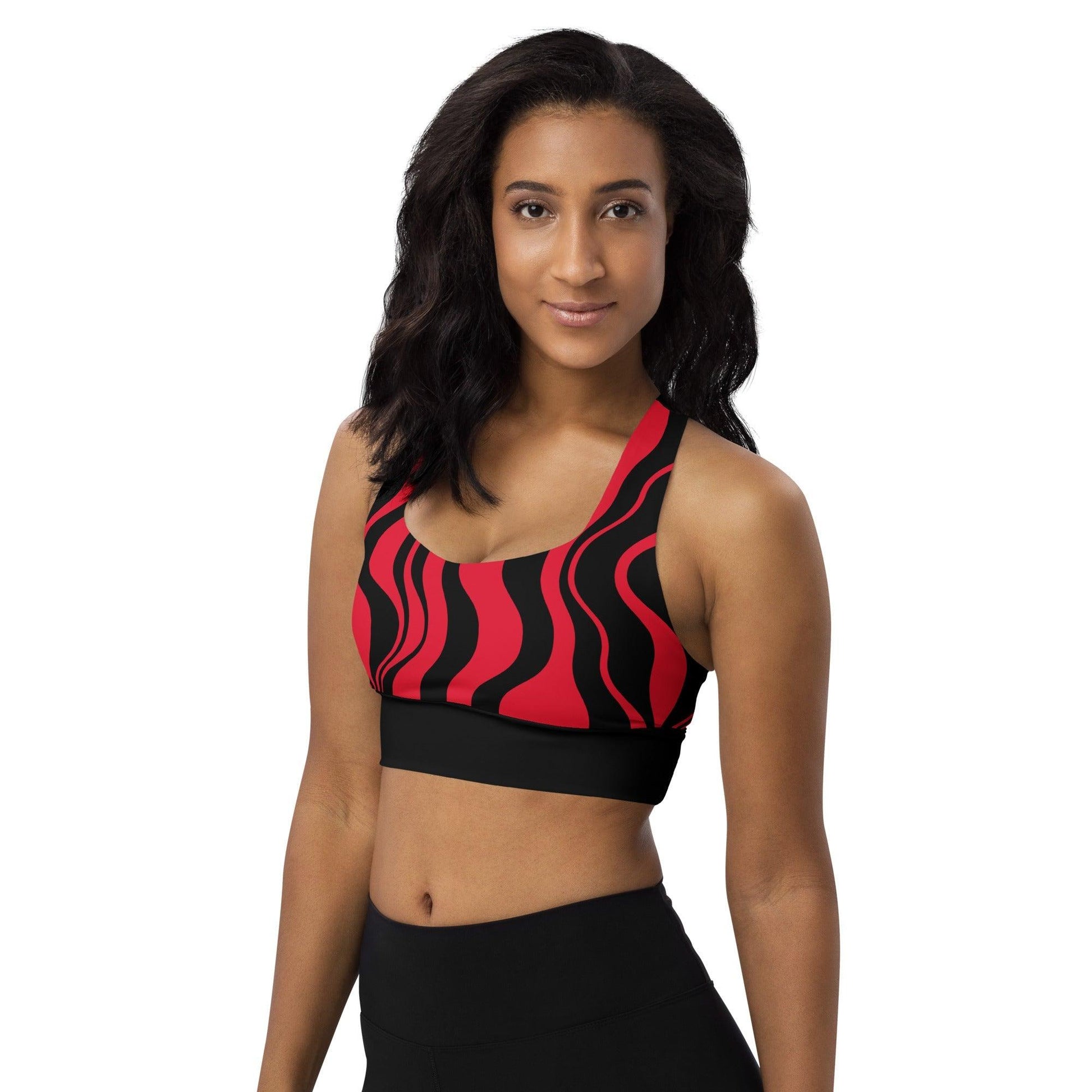 Sports bra - ENERGY WAVES red black - Wavy stripe print