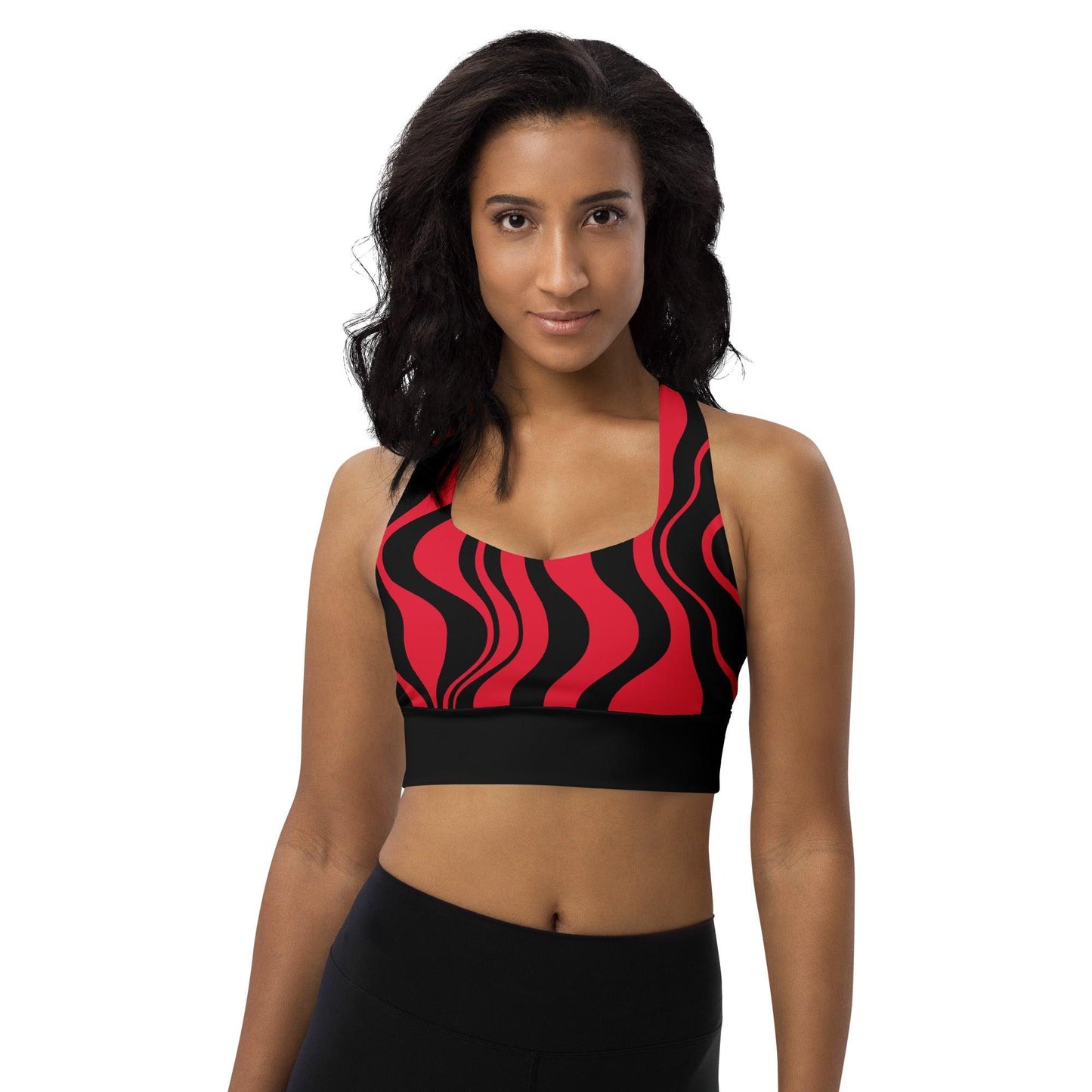 Sports bra - ENERGY WAVES red black - Wavy stripe print 3XL