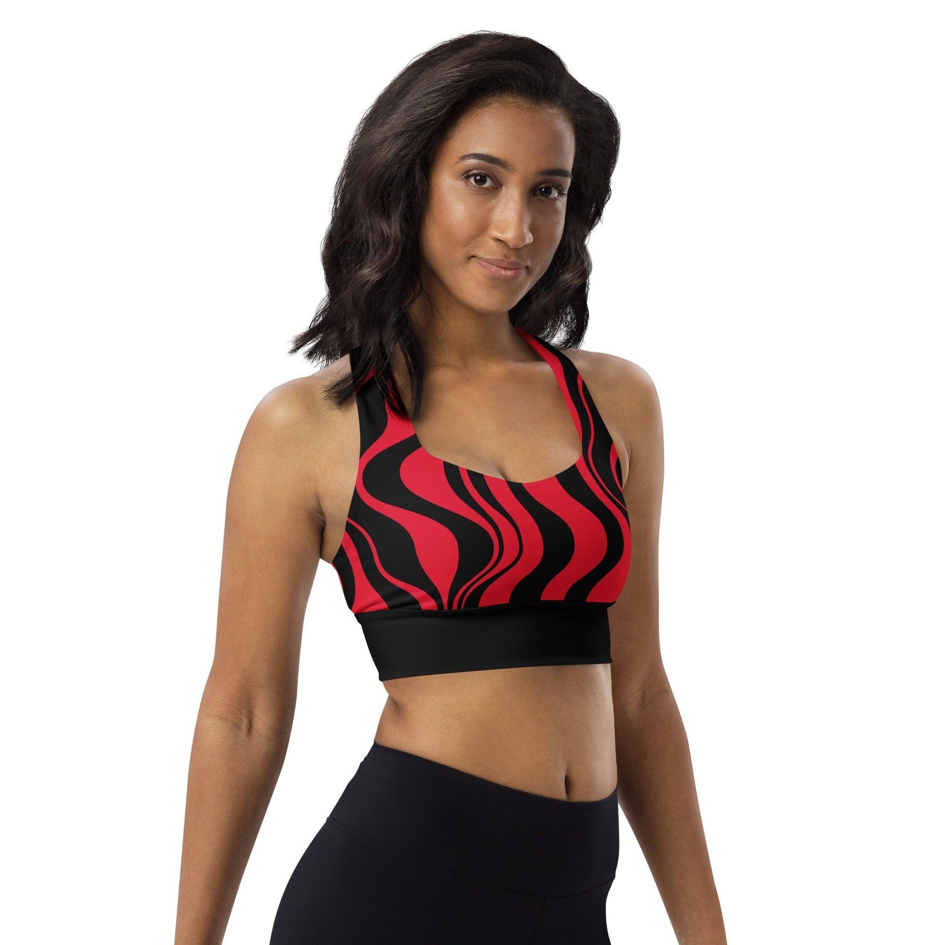 Sports bra - ENERGY WAVES red black - Wavy stripe print