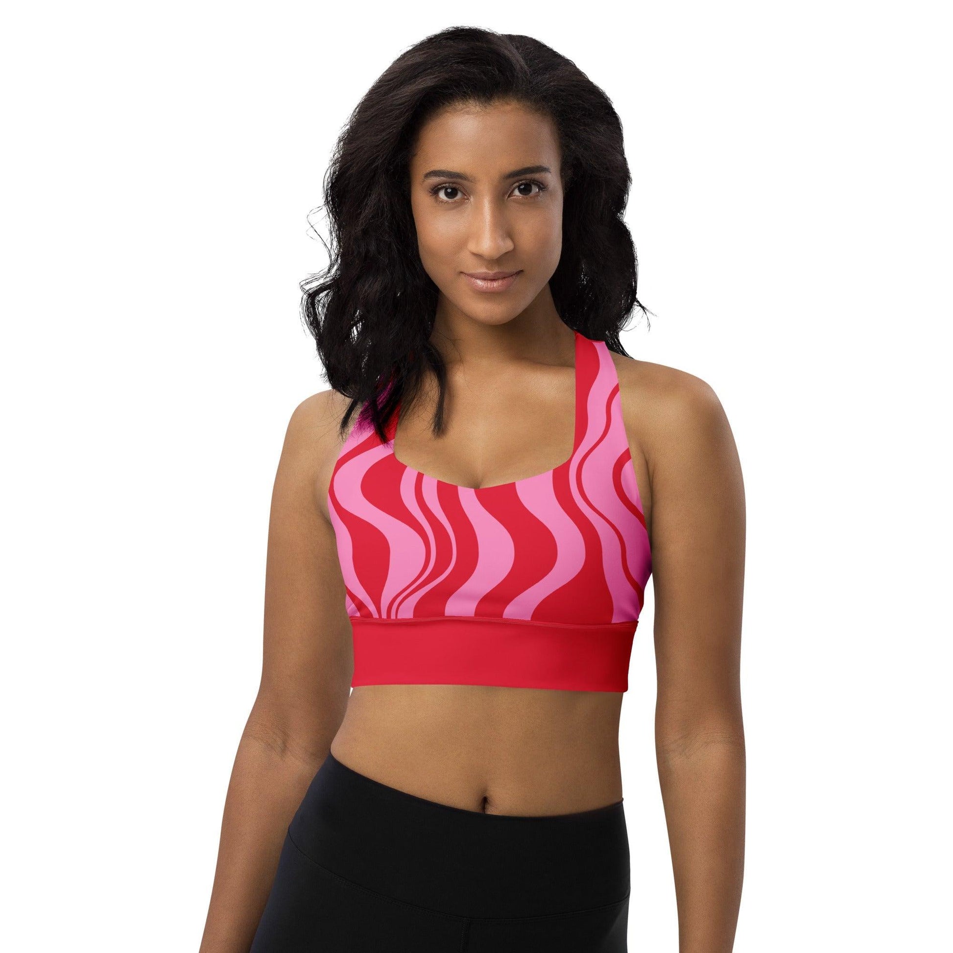 Sports bra - ENERGY WAVES red pink - Wavy stripe print 3XL