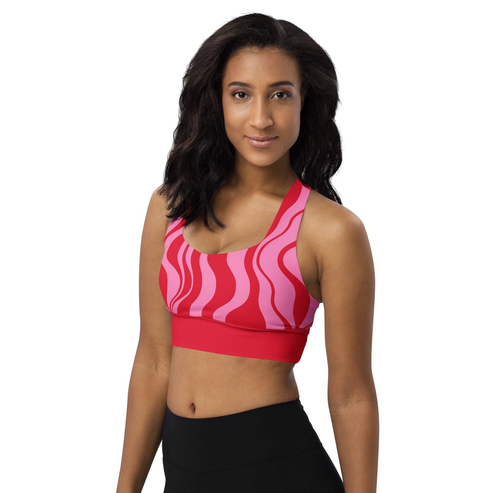 Sports bra - ENERGY WAVES red pink - Wavy stripe print