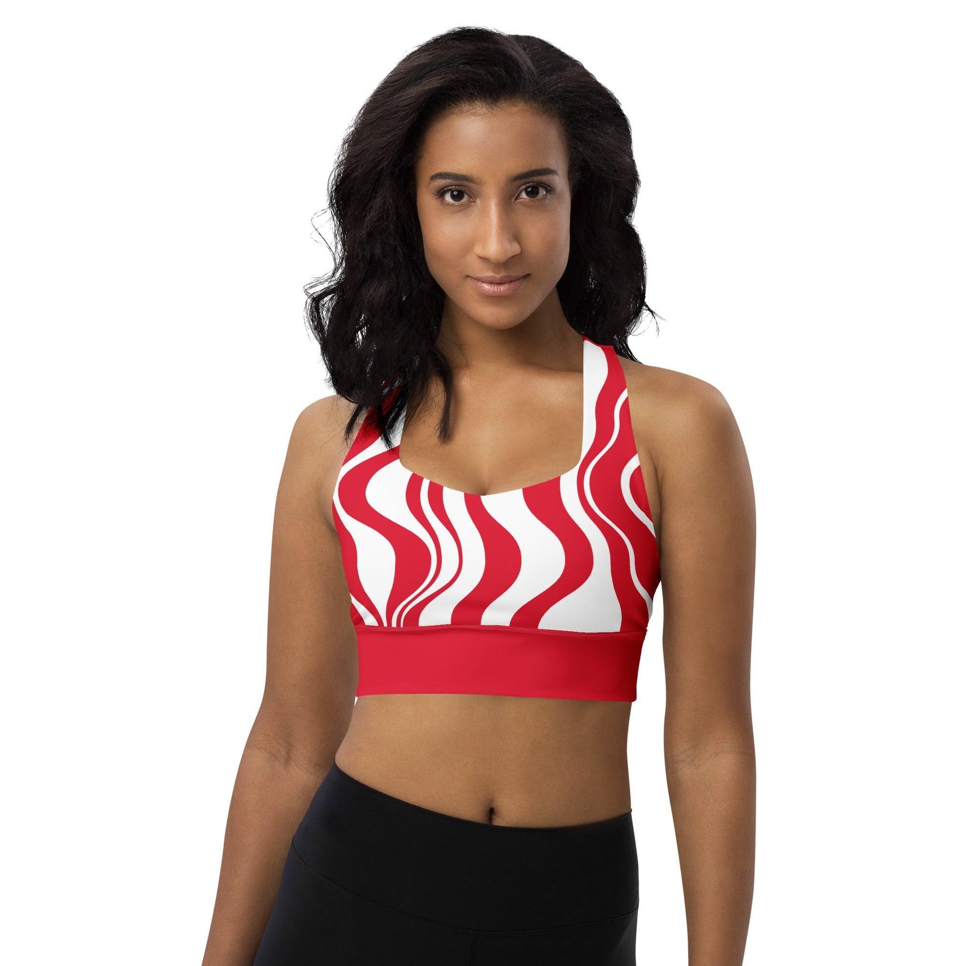 Sports bra - ENERGY WAVES red white - Wavy stripe print 3XL