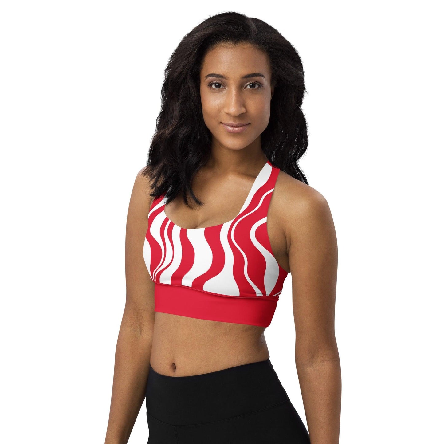 Sports bra - ENERGY WAVES red white - Wavy stripe print