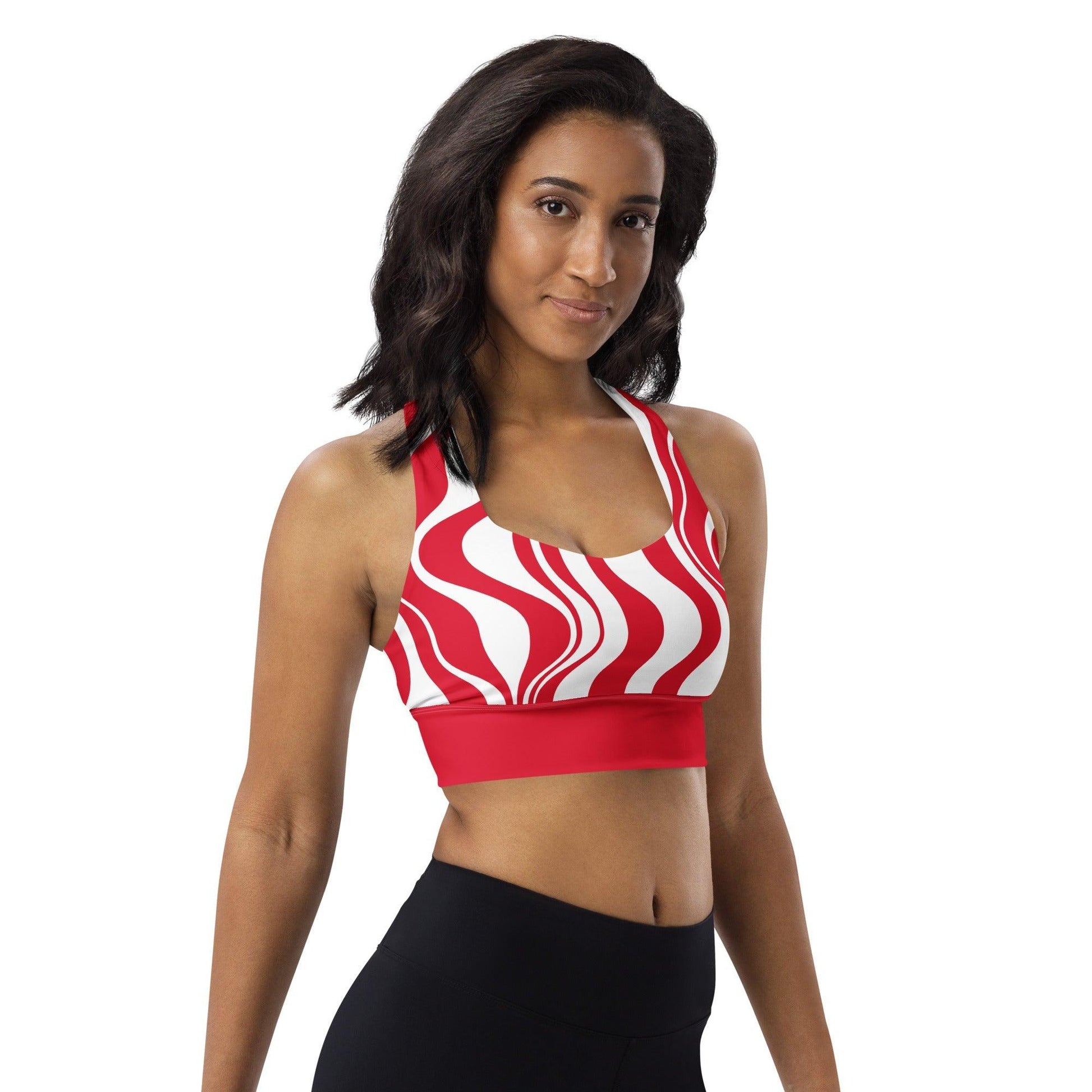 Sports bra - ENERGY WAVES red white - Wavy stripe print