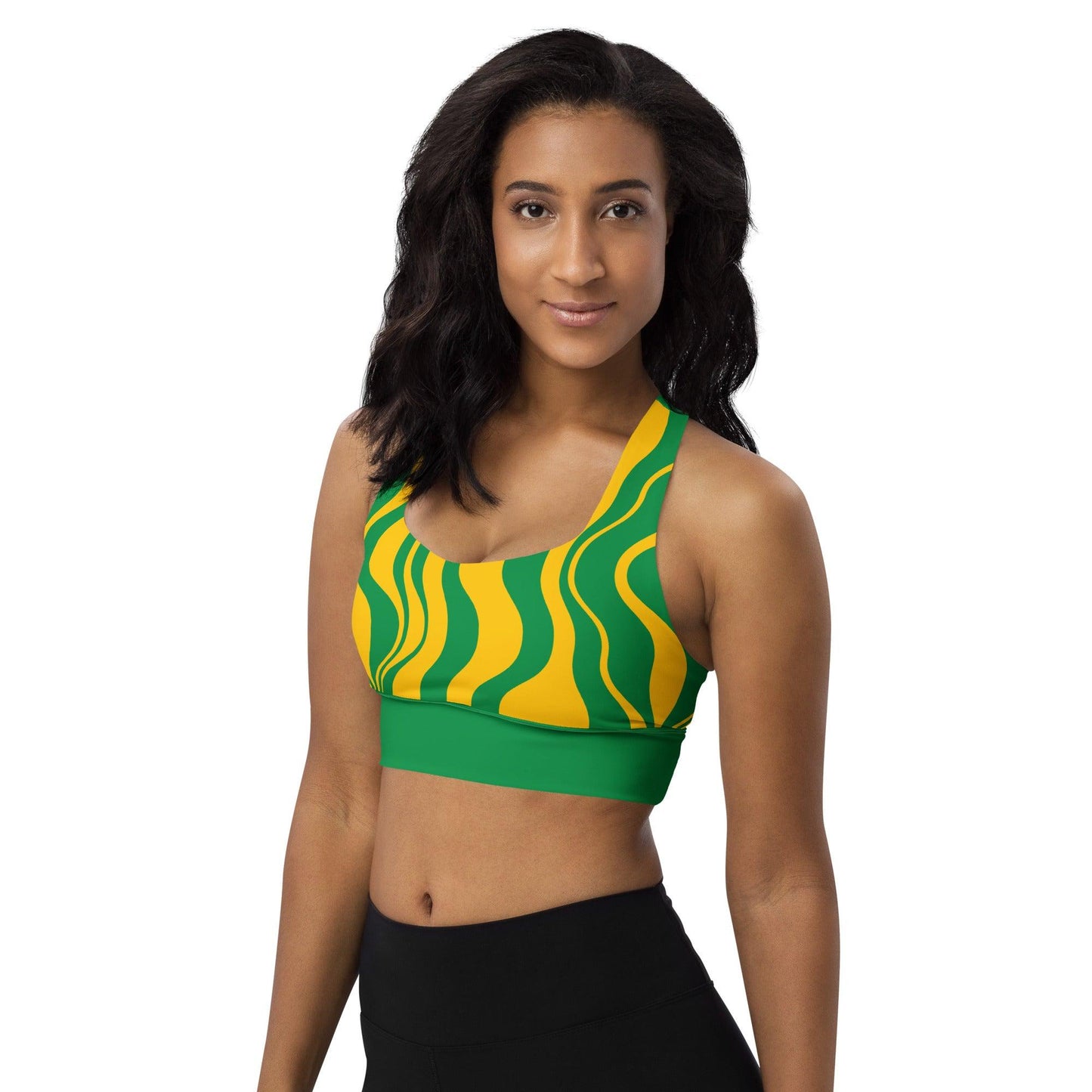 Sports bra - ENERGY WAVES yellow green - Wavy stripe print