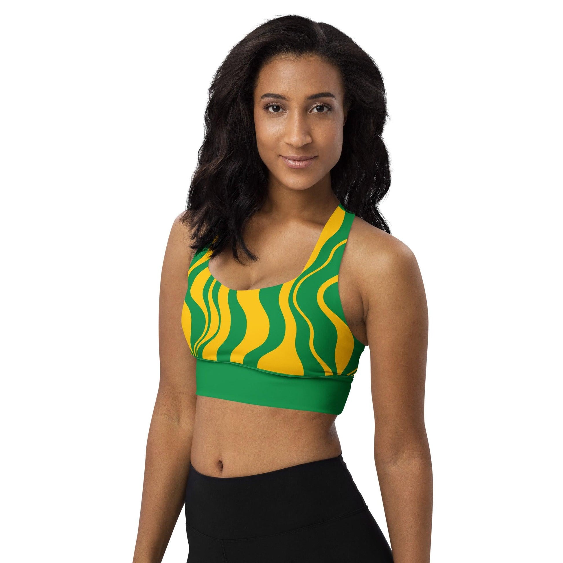 Sports bra - ENERGY WAVES yellow green - Wavy stripe print
