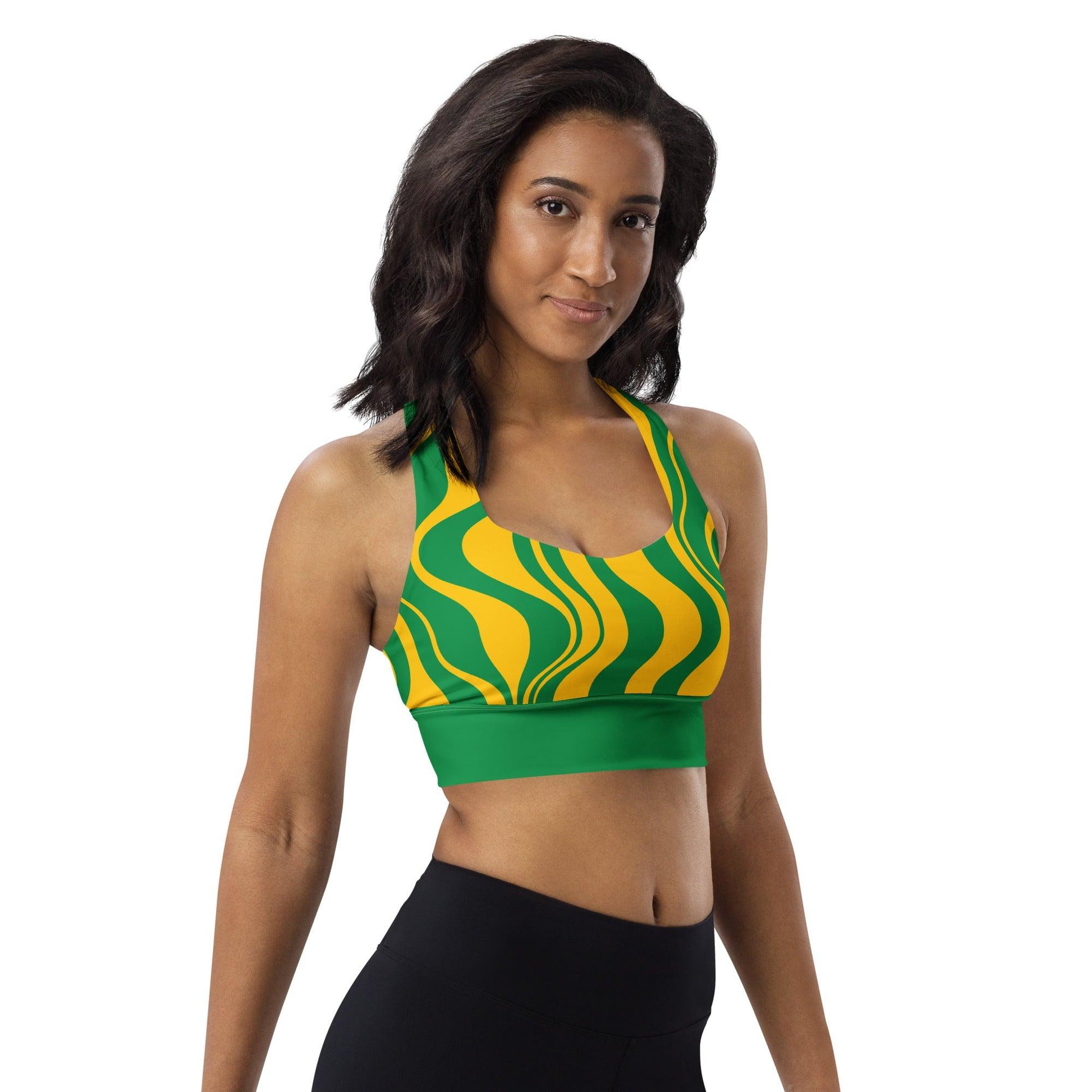 Sports bra - ENERGY WAVES yellow green - Wavy stripe print