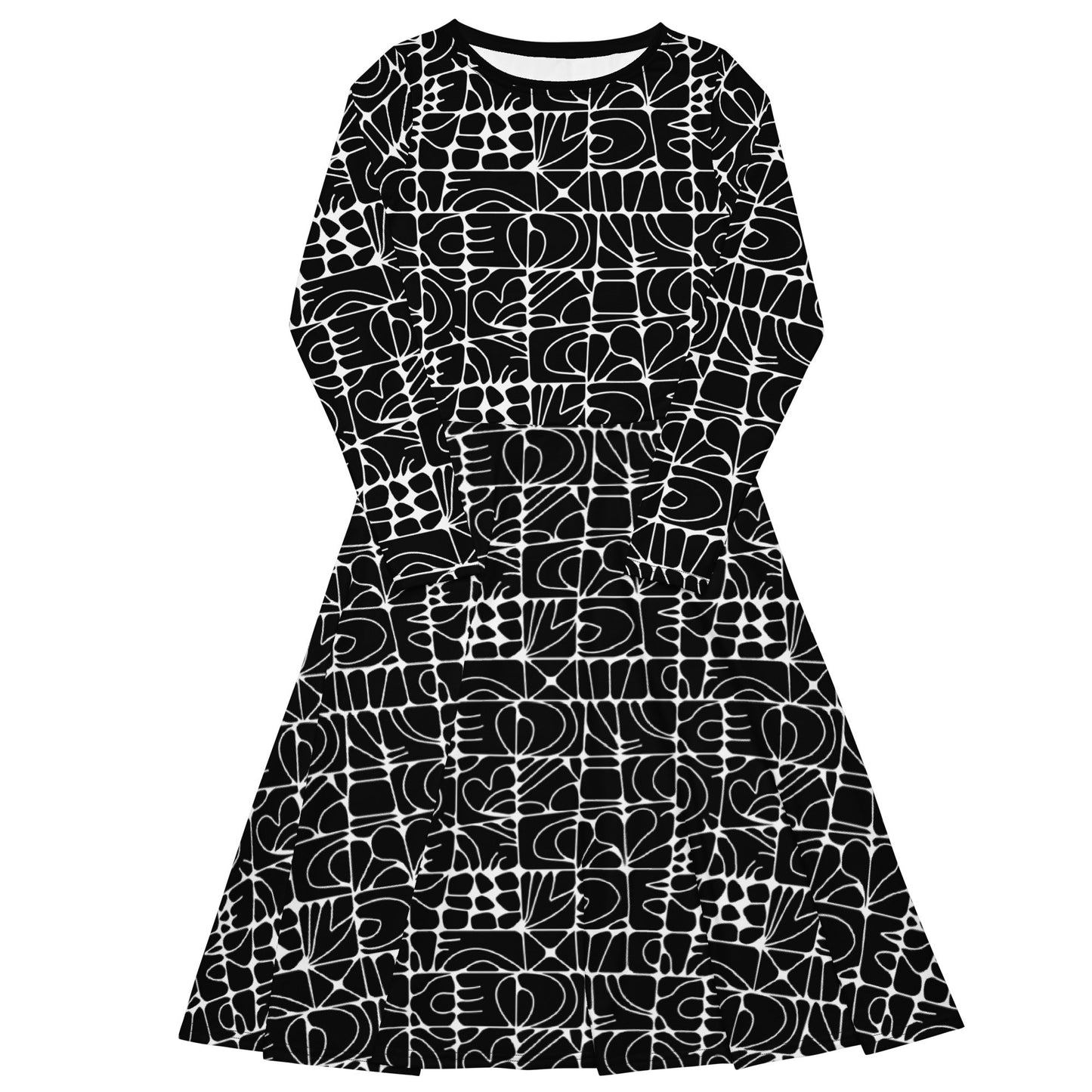Midi dress - STONE SPIRIT bw - Graphic stone shapes print 6XL
