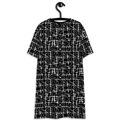 T-shirt dress - STONE SPIRIT bw - Graphic stone shapes print