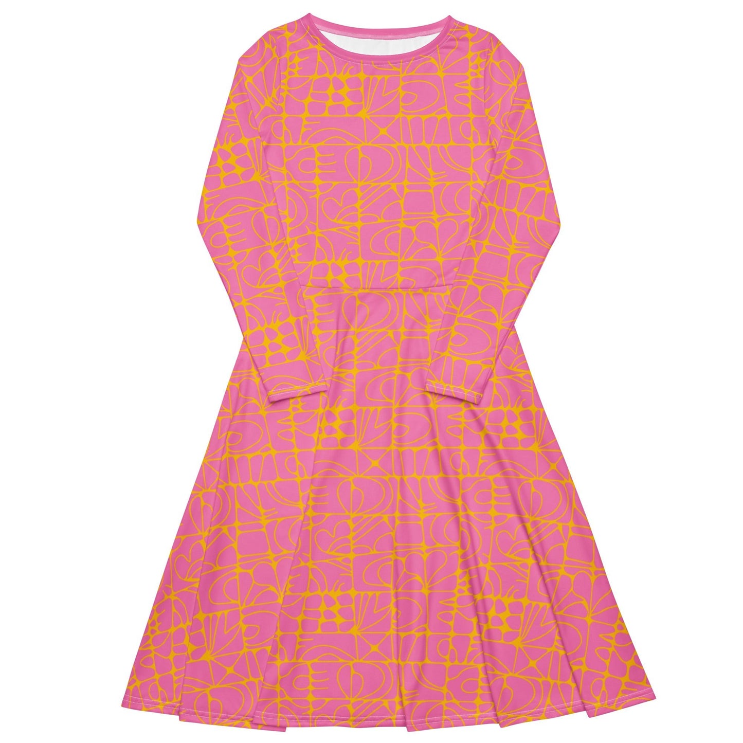 Midi dress - STONE SPIRIT pink yellow - Graphic stone shapes print 6XL