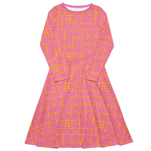 Midi dress - STONE SPIRIT pink yellow - Graphic stone shapes print 6XL