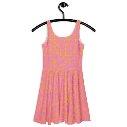 Skater dress - STONE SPIRIT pink yellow - Graphic stone shapes print