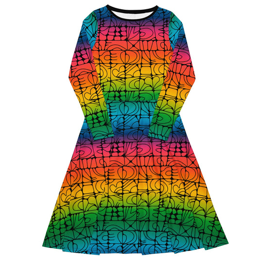 Midi dress - STONE SPIRIT rainbow black - Graphic stone shapes print 6XL