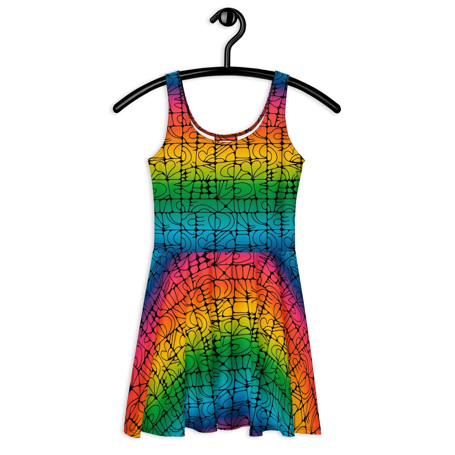 Skater dress - STONE SPIRIT rainbow black - Graphic stone shapes print 3XL