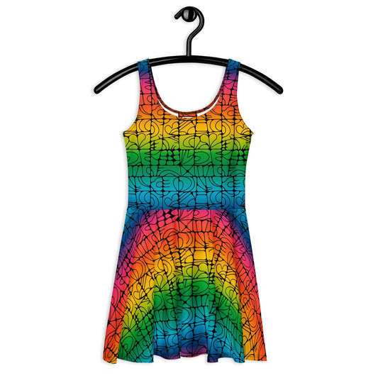 Skater dress - STONE SPIRIT rainbow black - Graphic stone shapes print 3XL