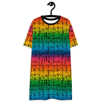 T-shirt dress - STONE SPIRIT rainbow black - Graphic stone shapes print 6XL