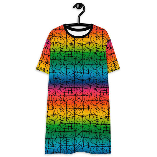T-shirt dress - STONE SPIRIT rainbow black - Graphic stone shapes print 6XL