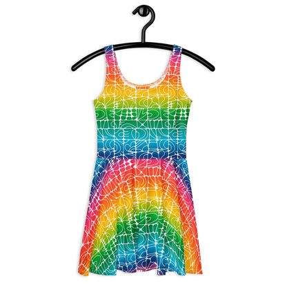 Skater dress - STONE SPIRIT rainbow white - Graphic stone shapes print 3XL