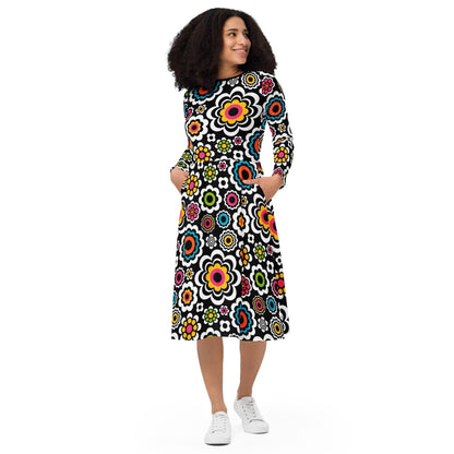 Midi dress - SUGAR BLOOM - Playful candy flowers print 6XL