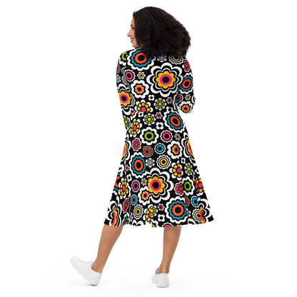Midi dress - SUGAR BLOOM - Playful candy flowers print