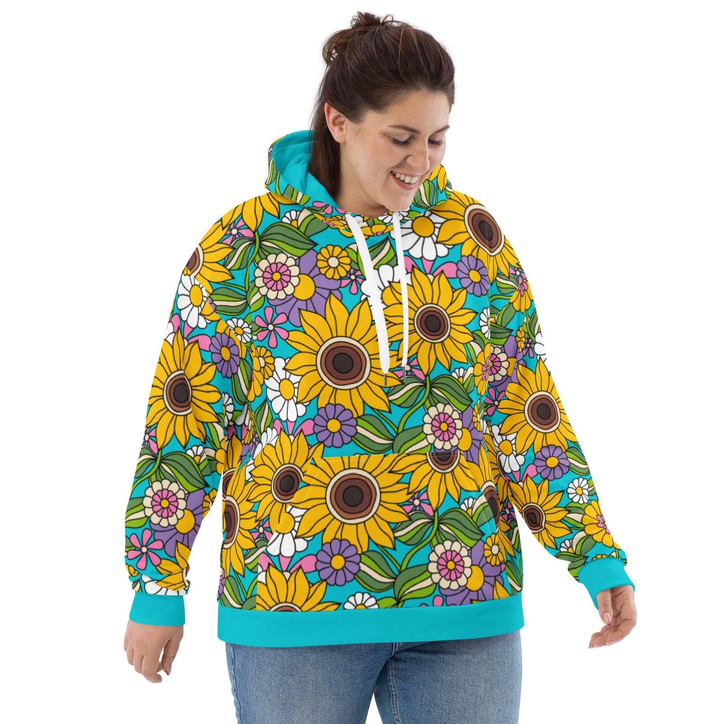 Hoodie - SUNDANCE turquoise - Bold sunflower print