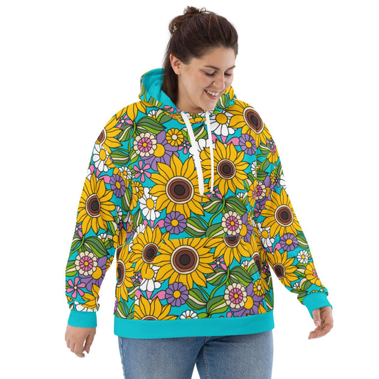 Hoodie - SUNDANCE turquoise - Bold sunflower print