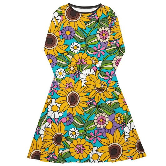 Midi dress - SUNDANCE turquoise - Bold sunflower print