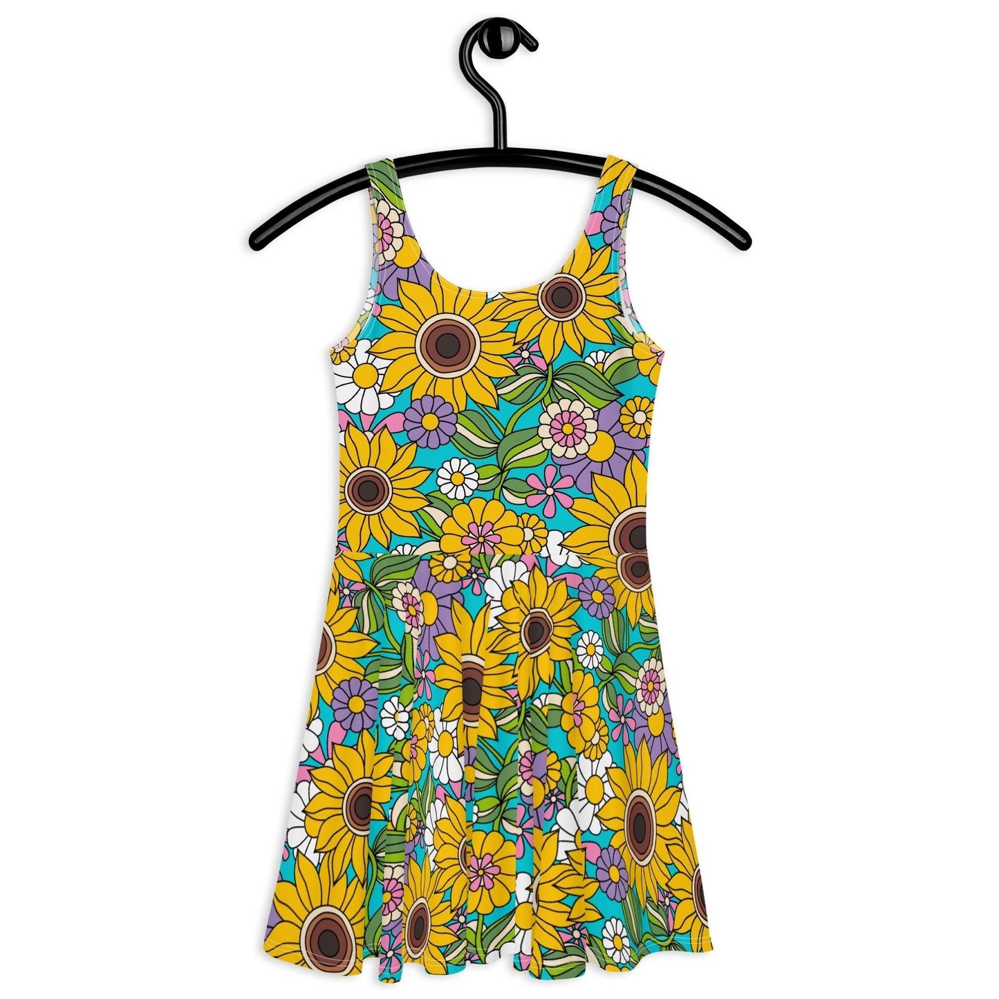 Skater dress - SUNDANCE turquoise - Bold sunflower print