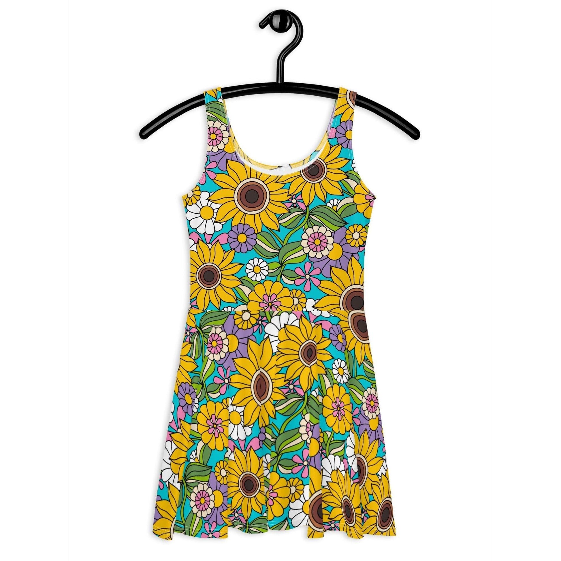 Skater dress - SUNDANCE turquoise - Bold sunflower print 3XL