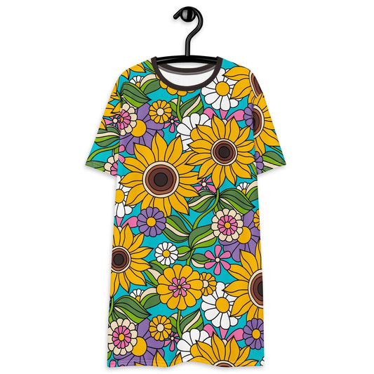 T-shirt dress - SUNDANCE turquoise - Bold sunflower print 6XL