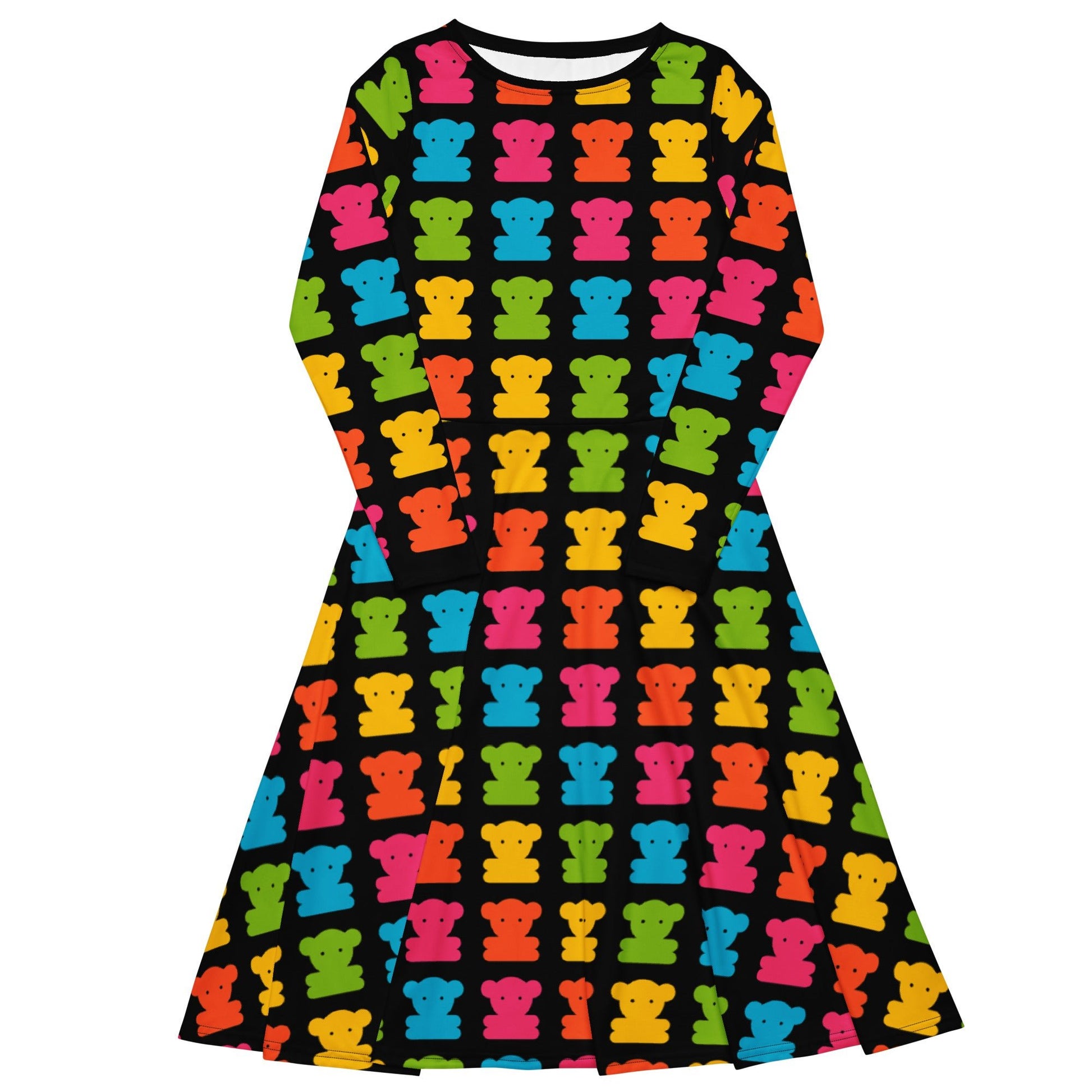 Midi dress - SWEET TEDDY happy black - Cute teddy bear print 3XL