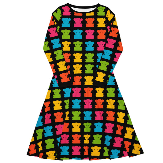 Midi dress - SWEET TEDDY happy black - Cute teddy bear print 3XL