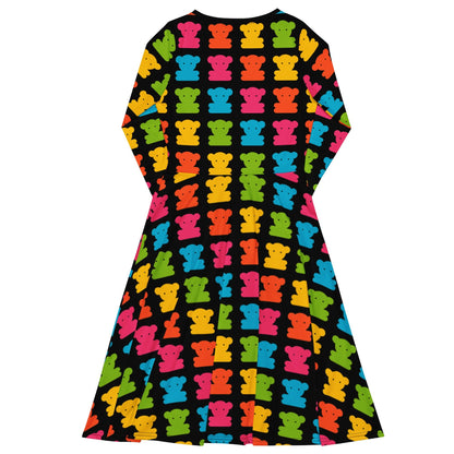 Midi dress - SWEET TEDDY happy black - Cute teddy bear print