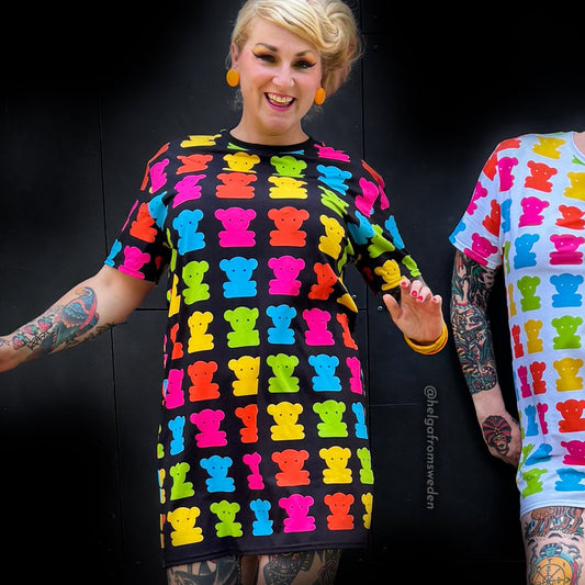 T-shirt dress - SWEET TEDDY happy black - Cute teddy bear print