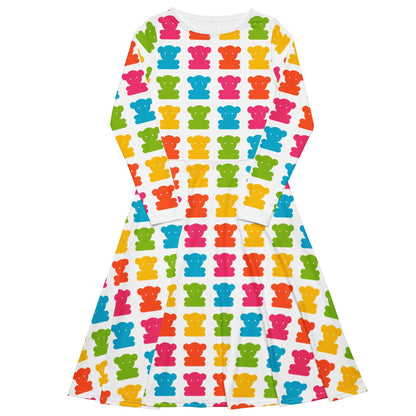 Midi dress - SWEET TEDDY happy white - Cute teddy bear print 6XL