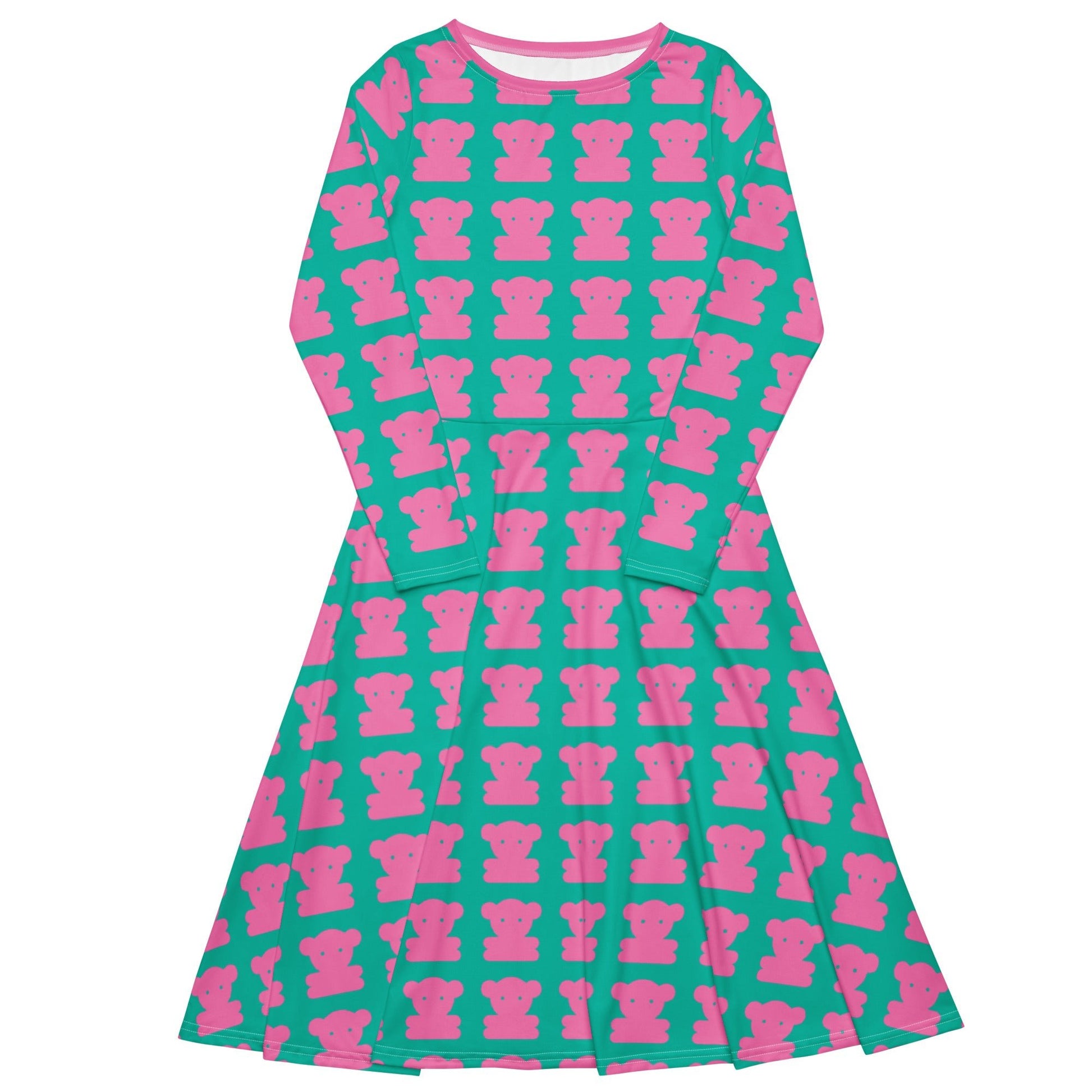 Midi dress - SWEET TEDDY pink mint - Cute teddy bear print 6XL