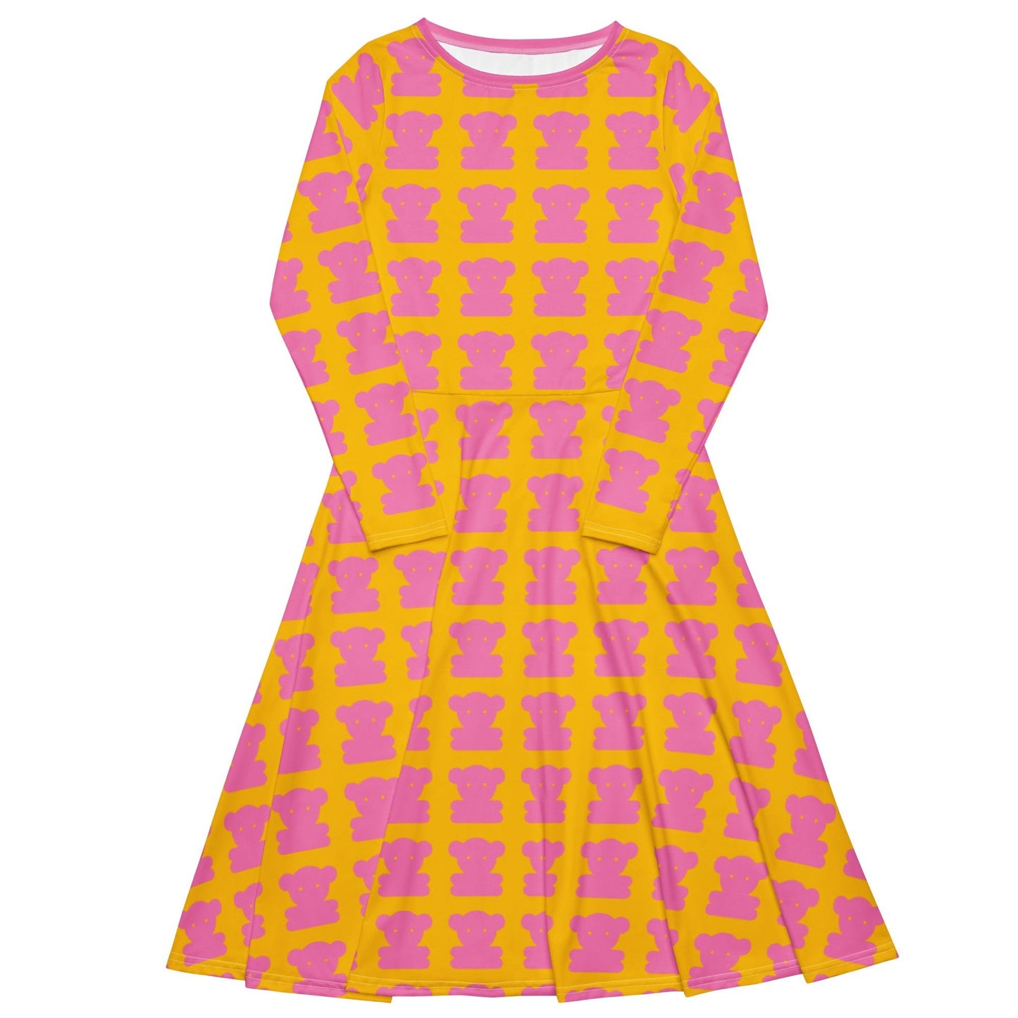 Midi dress - SWEET TEDDY pink yellow - Cute teddy bear print 6XL