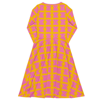 Midi dress - SWEET TEDDY pink yellow - Cute teddy bear print