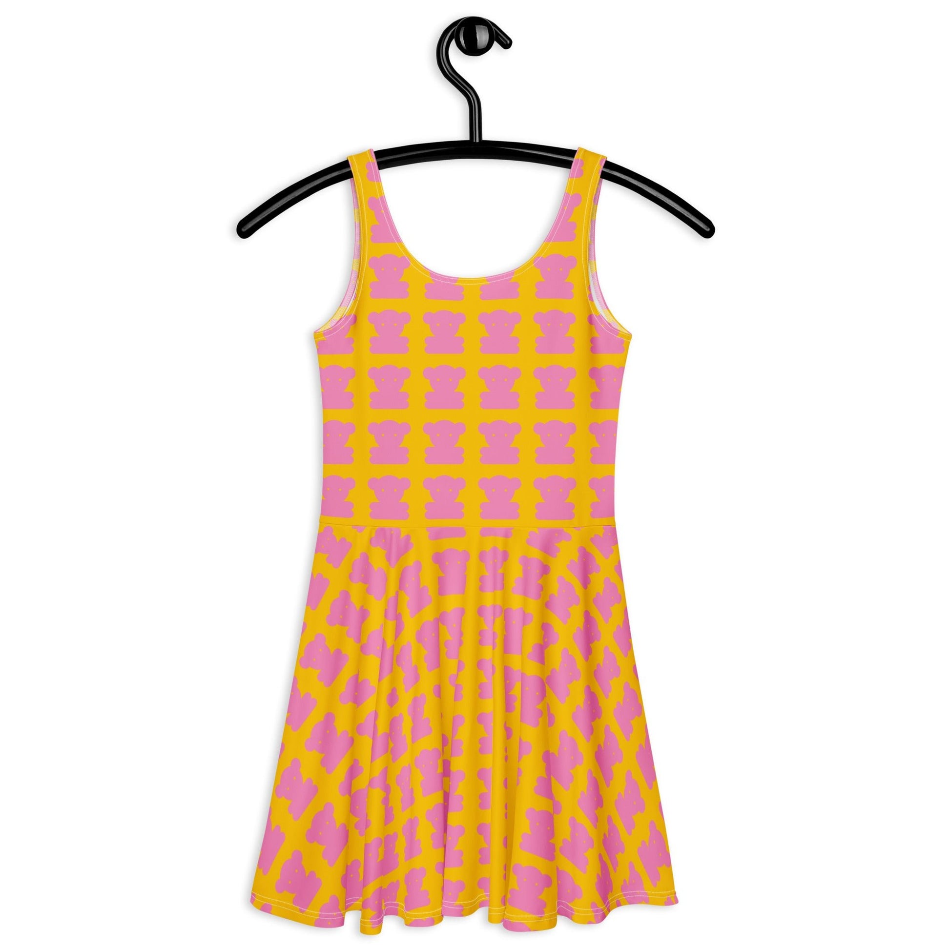 Skater dress - SWEET TEDDY pink yellow - Cute teddy bear print