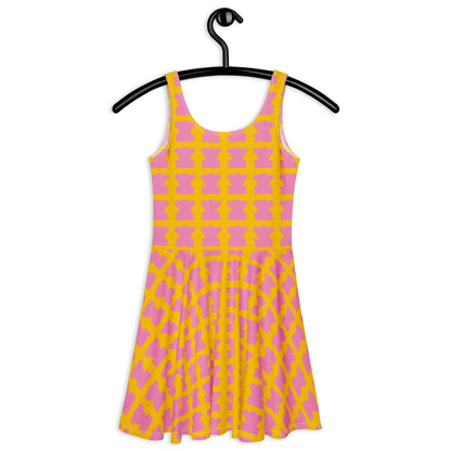 Skater dress - SWEET TEDDY pink yellow - Cute teddy bear print