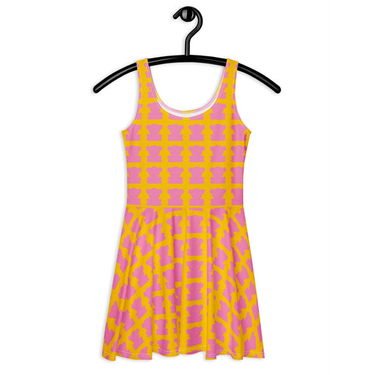 Skater dress - SWEET TEDDY pink yellow - Cute teddy bear print 3XL