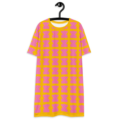 T-shirt dress - SWEET TEDDY pink yellow - Cute teddy bear print 6XL