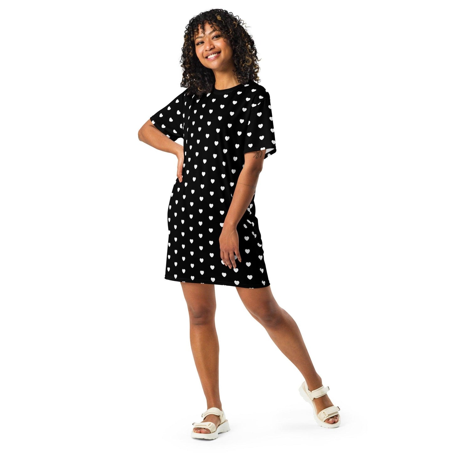 T-shirt dress - SMALL HEARTS bw - Small hearts print 6XL